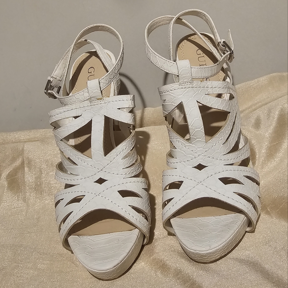 GUESS Strappy White Heels